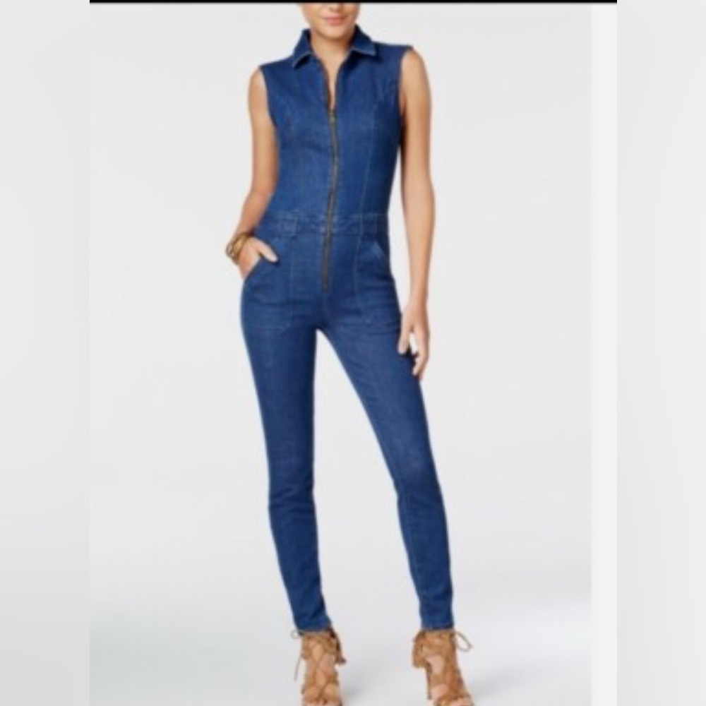 Guess Jessie Stretch Denim Cap Sleeve Zip Front Jumpsuit Size 2 NWT